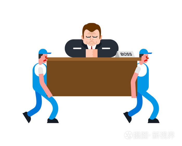 搬运工在桌子上搬运商人. 送货服务. 装载机搬运工持有.