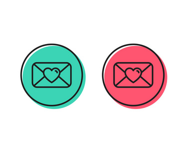 情人节邮件行图标。 情书符号。 心脏信号。 正负圆按钮的概念。 好的或坏的符号。 情人节向量