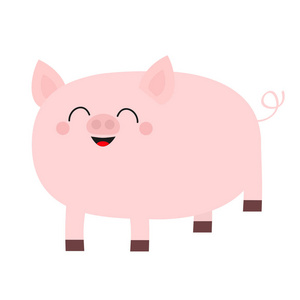 粉红猪。 笑脸。 可爱的卡通有趣的婴儿角色。 猪猪母猪动物。 中国象征2019年新年。 十二宫星座。 平面设计。 白色背景。 孤