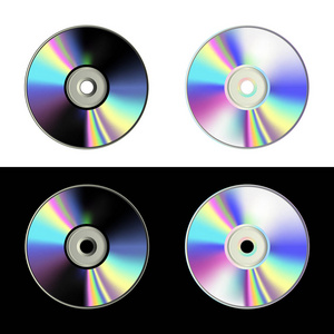 白色和黑色背景上的 cd 磁盘集