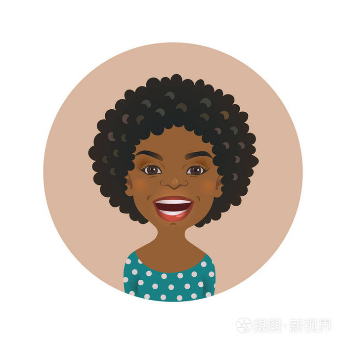 可爱的黑人美国女人快乐的面部表情.微笑的非洲女孩头像.
