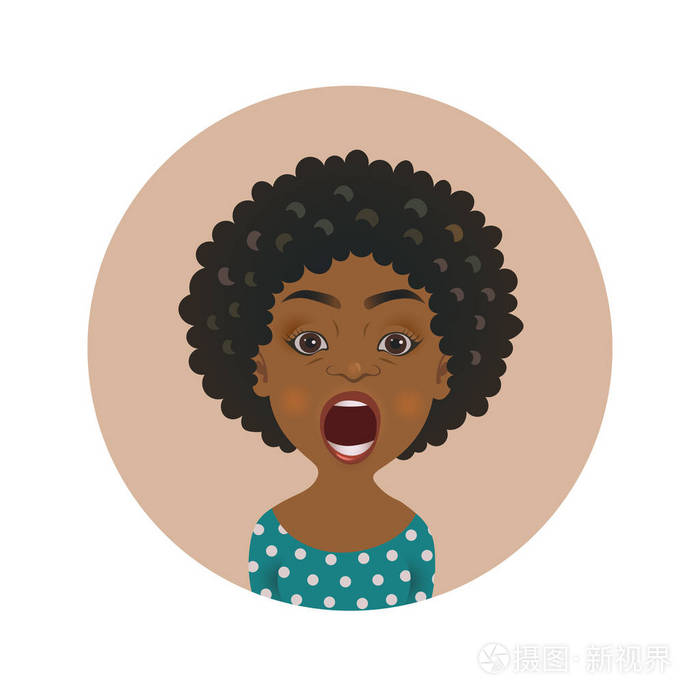 可爱的震惊黑人美国妇女头像.害怕的非洲女孩感情用事
