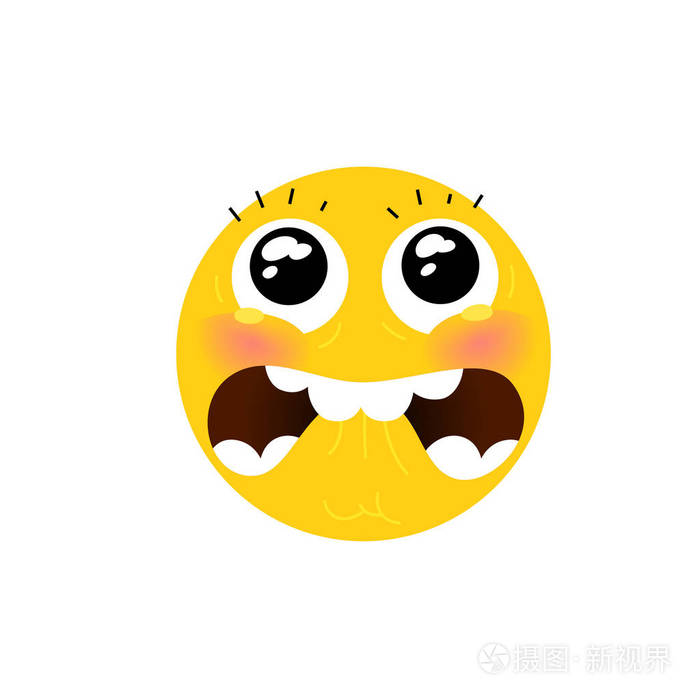 恐惧的情绪.矢量.风格化的人脸平面图.圆形标志.表情黄悲伤的脸.