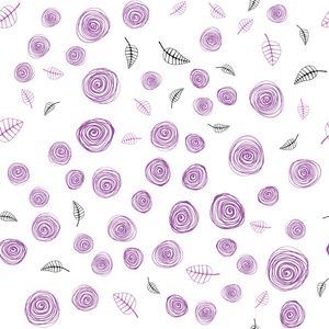 浅紫色粉红色矢量无缝抽象图案与叶子和花。 抽象模板上带有涂鸦的插图。 壁纸面料制造商的设计。