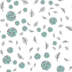 浅蓝绿色矢量无缝涂鸦模板与叶花。 在白色背景上留下涂鸦风格的花。 名片网站模板。