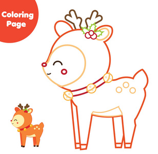 着色页面。教育儿童游戏。彩色圣诞鹿。儿童幼儿绘画活动