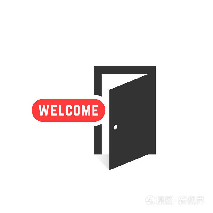 欢迎像开门图标隔离在白色上.