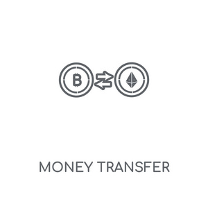 货币转移线性图标。 货币转移概念笔画符号设计。 薄图形元素矢量插图轮廓图案在白色背景EPS10。