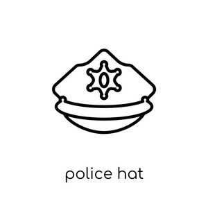警察帽子图标。 时尚现代平面线性矢量警察帽子图标白色背景从细线法和正义收集可编辑轮廓笔画矢量插图。