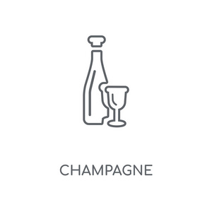 香槟线性图标。 香槟概念笔画符号设计。 薄图形元素矢量插图轮廓图案在白色背景EPS10。