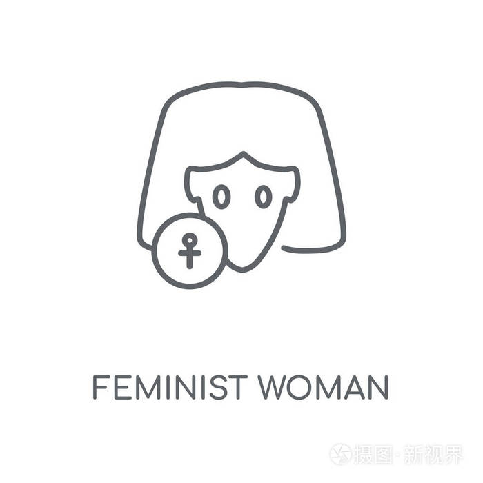 女权主义女性线性图标.女性主义女性概念笔画符号设计
