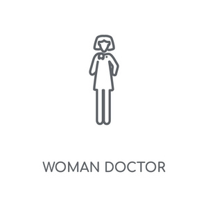 女医生线性图标。女博士概念笔画符号设计..薄图元素矢量插图，轮廓图案在白色背景上，EPS10。