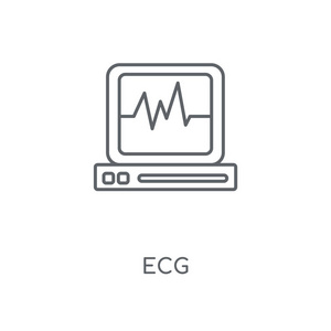 心电图线性图标。 心电概念笔画符号设计。 薄图形元素矢量插图轮廓图案在白色背景EPS10。