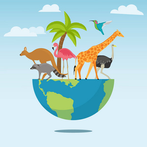 矢量插图世界动物日横幅。 世界野生动物日与动物。 地球上的动物庇护野生动物保护区。 世界环境日。
