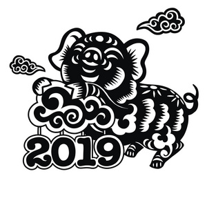 中国十二生肖猪剪纸年中国猪年2019年猪年