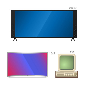 电视矢量屏幕液晶显示器和笔记本平板电脑复古模板。电子设备电视屏幕图表。技术数字设备电视屏幕, 大小对角显示向量例证