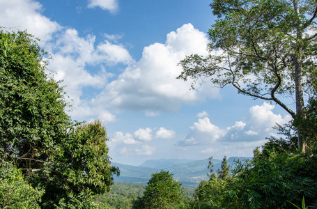 在泰国洛埃的PhuRua国家公园的山脉和洛伊镇的观点。