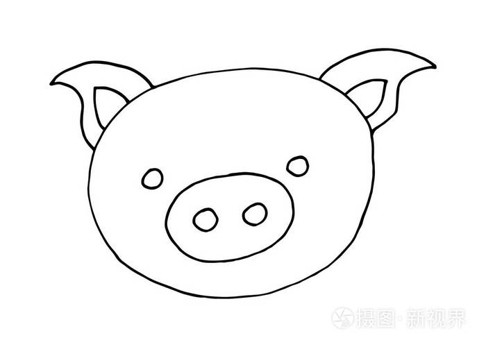 矢量卡通涂鸦手绘猪头在白色背景上的图像.