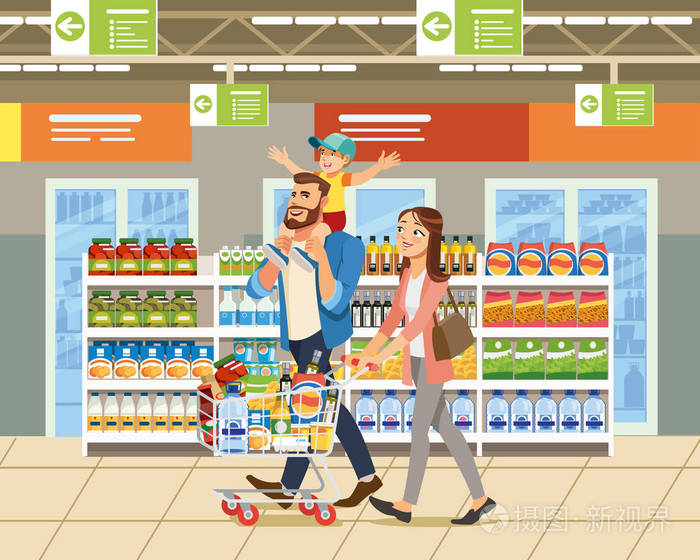 家庭购物在超市卡通向量