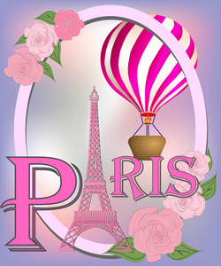 埃菲尔铁塔和粉红色玫瑰的浪漫背景。