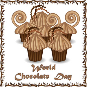 世界巧克力日。 七月十一日附有巧克力蛋糕及铭文的明信片