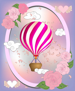 气球带玫瑰花在篮子里，丝带带签名我真的很爱你情人节插图