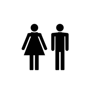 男人女人图标厕所标志厕所标志。 白色背景上的黑色。 平面设计向量