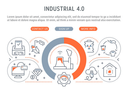 工业4.0的线性横幅。工业的矢量插图。
