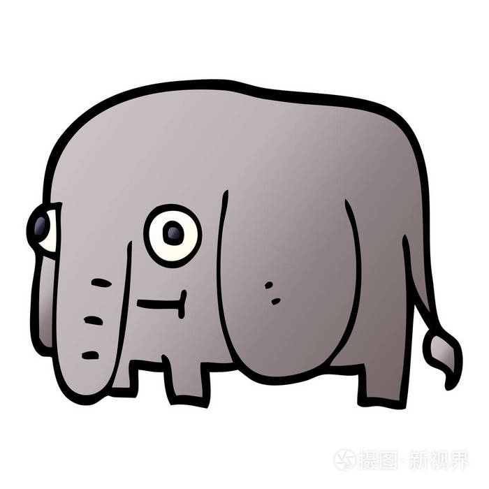 卡通涂鸦大象平面图标孤立在白色背景矢量插图