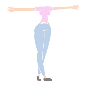 宽臂女性身体的平面彩色插图