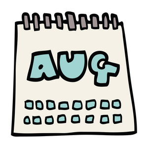 卡通涂鸦日历显示八月