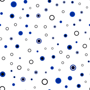 暗蓝色矢量无缝布局与圆圈形状。闪烁的抽象插图与模糊的雨滴。纺织品织物壁纸的设计。