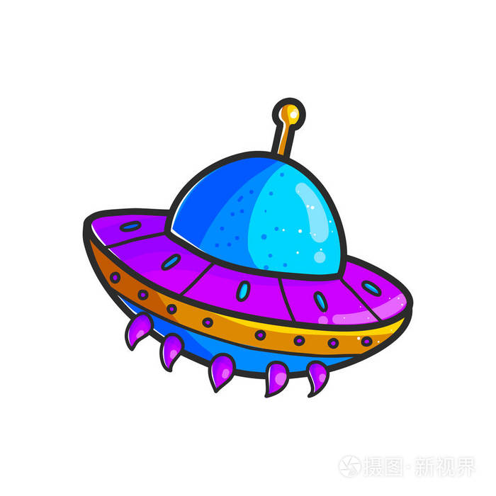 可爱的不明飞行物. 航天飞机夹子. 涂鸦宇宙飞船. 外星 ..