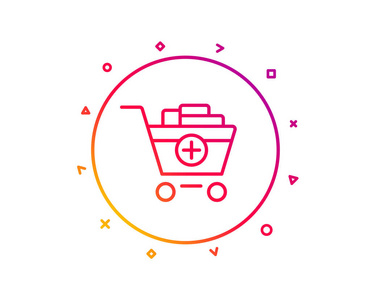 添加到购物车行图标。 网上购物标志。 超市篮子符号。 梯度图案线按钮。 添加产品图标设计。 几何形状。 向量