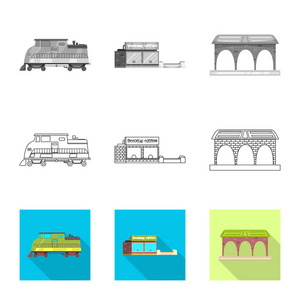 列车和车站标识的孤立对象。网上火车票股票符号的收集