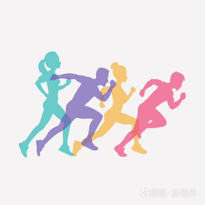 跑步人的剪影运动和活动背景白色背景下分离的矢量插图
