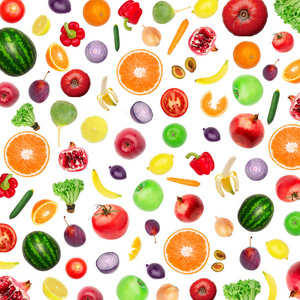 蔬菜和水果食品模式背景顶视图隔离