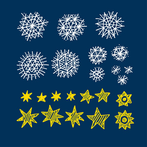 圣诞之星和蓝色雪花元素设置