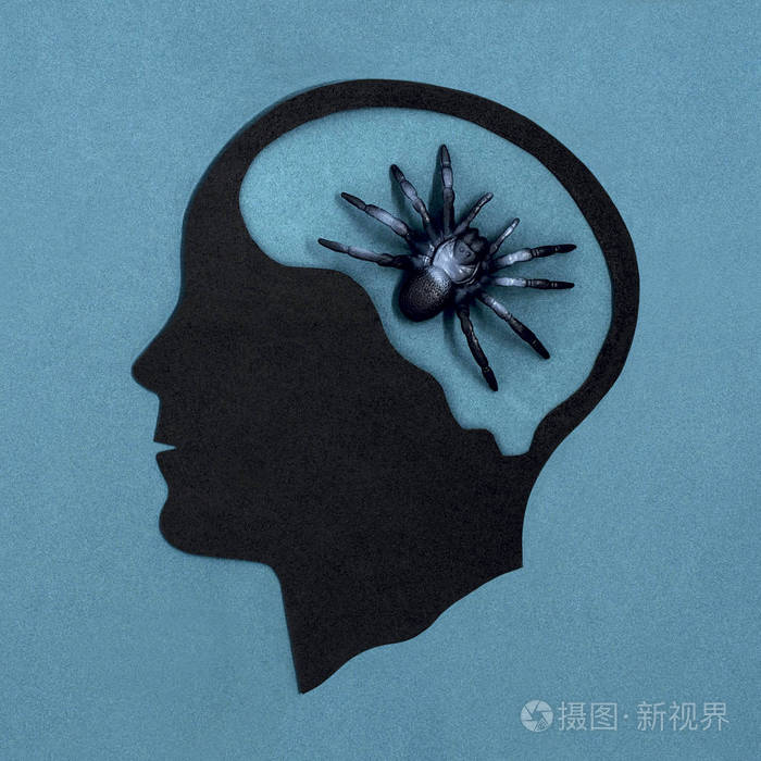 蜘蛛在大脑中作为蜘蛛恐惧症的象征. 精神健康和疾病的概念