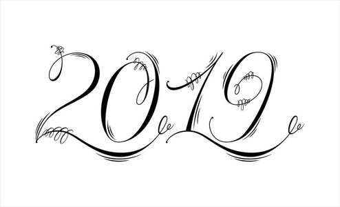 2019年手写刻字。 繁荣和装饰性书法。 新年快乐卡片设计。 矢量插图