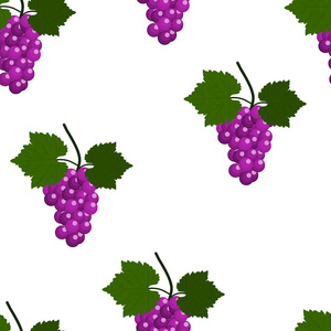 葡萄和叶子的无缝图案。 平面设计矢量图