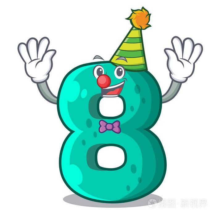 小丑数字八卷标志吉祥物矢量插图