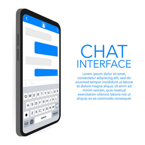 与对话窗口聊天界面应用程序。清洁移动 ui 设计理念。sms 信使。向量例证