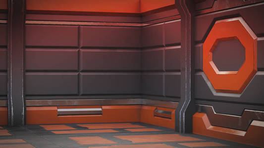现实的旧宇宙飞船SCI FI走廊3D渲染。