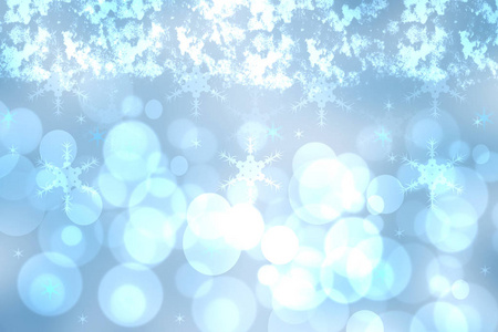抽象模糊的节日蓝色背景为冬季圣诞节与Bokeh散焦蓝灯。