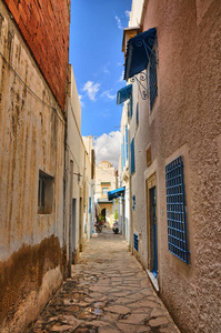 古地中海的狭窄街道，位于突尼斯哈马特地中海，地中海，非洲