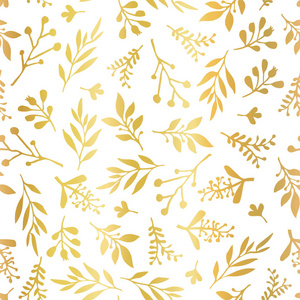 金箔花卉无缝向量背景。白色背景上的金色抽象野花草形状。优雅的假日模式为废料预订, 横幅, 包装, 婚礼, 派对, 邀请, 博客