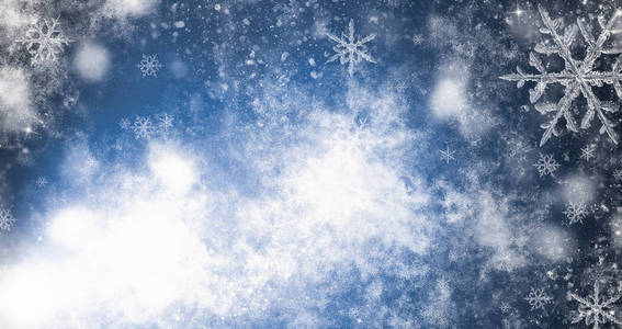 抽象的圣诞节背景与假日灯和复制空间魔术博克闪光闪烁的星星和飘落的雪花。