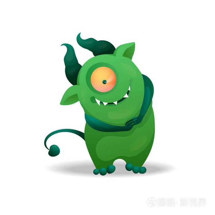 有趣的万圣节绿色怪物. 不寻常的卡通人物怪物可爱而令人毛骨悚然.
