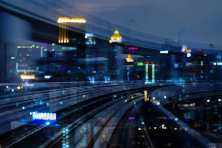 火车轨道运动城市模糊灯光夜景抽象背景